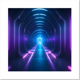 Cyberpunk Purple Blue Neon Portal Gateway Posters and Art